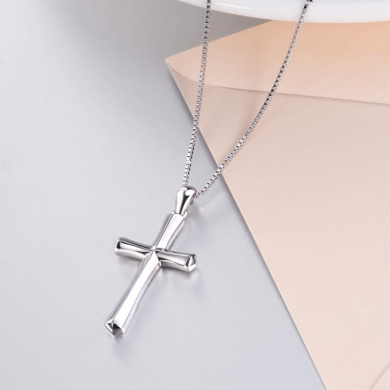 LUHE Cross Necklace Women Sterling Silver Religious Engraved Faith Hope Love Cross Pendant Necklace Jewelry Christmas Gifts for Women Unisex (Cross Necklace-Silver) - Image 5